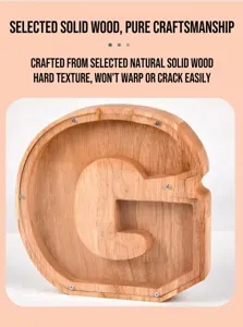Houten letter spaarpot met helder acryl, handgemaakte houten spaarpot voor kinderen.