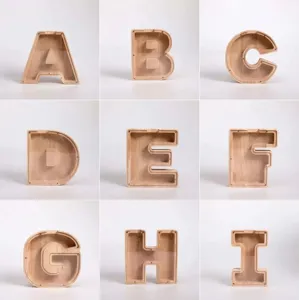 Houten letter spaarpot transparant acryl geldkistje alfabet besparing pot voor kinderen