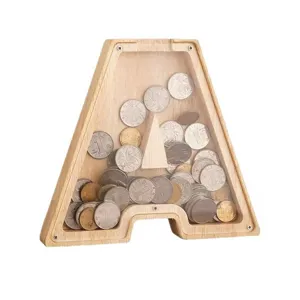 Houten Letter Spaarpot Duidelijke Acryl Geld Besparing Doos Alfabet Munt Container A