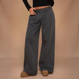 Pantalones de chándal anchos con forro polar para mujer de talle alto casual gris