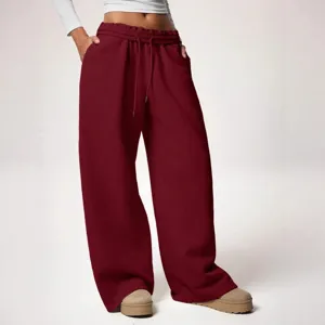 Cómodo pantalón de chándal ancho y afelpado para mujer, pantalón casual de invierno de tiro alto.