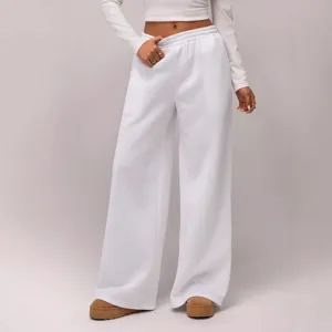 Mujeres pantalón de chándal blanco forrado talle alto pierna ancha invierno casual