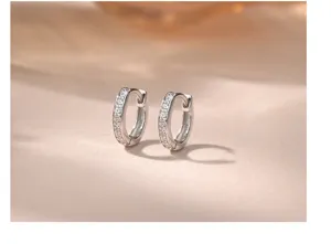Pendientes de aro huggie de plata de ley 925 con circonita cúbica joyería elegante para mujer