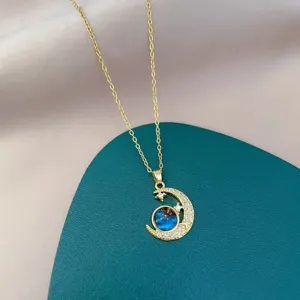 Goldene Mondsichel Planet Zirkon Halskette Sternenhimmel Schlüsselbeinkette Damen Schmuck