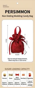 Red fabric wedding candy bag with handle and bow, portable favor pouch for celebration.