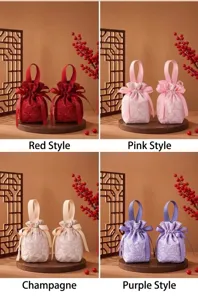 Chinese wedding candy fabric favor pouches, elegant silk brocade gift bags for bridal celebrations.