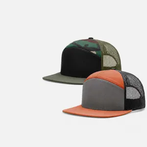 Blank Trucker Hat 7 Panel Mesh Snapback Cap Adjustable Outdoor Sun Protection Breathable Plain Baseball Hat