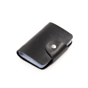 Tarjetero de Cuero Genuino Minimalista Color Sólido Ranuras Múltiples Funda de Tarjeta de Crédito de Negocios Cartera Organizadora Portátil