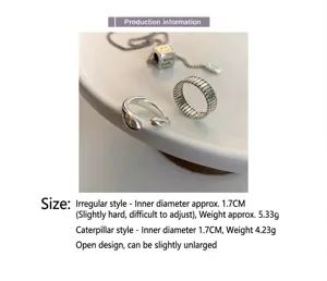 Minimalist geometric waterdrop and banded open rings set for women, stylish silver color.