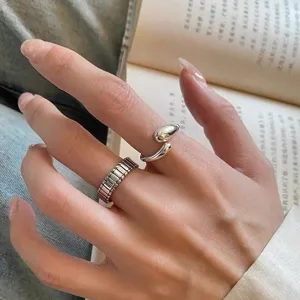 Korean niche design silver geometric water drop open rings set for women elegant jewelry