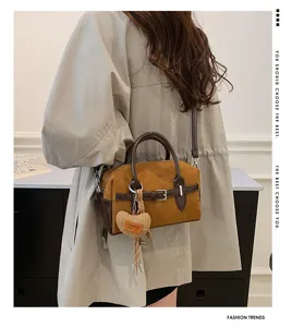 Retro suède Boston handtas voor dames, stijlvolle crossbody schoudertas, vintage forenstas.