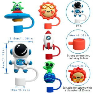 Juego de fundas de pajita de silicona, tapones de pajita de astronauta espacial 10mm.