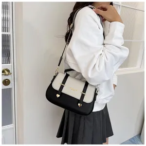 Women contrast color handbag stylish double strap shoulder messenger bag detail view