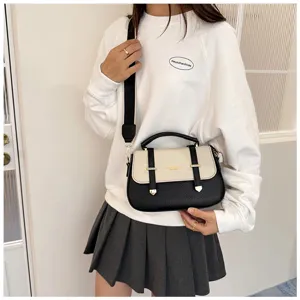Classic contrast color saddle bag with double strap design, elegant top-handle shoulder bag.