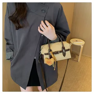 Retro suède Boston handtas voor dames, contrasterende schouder crossbody tas, dagelijks gebruik.