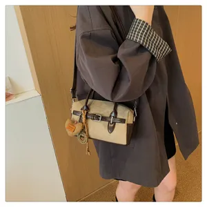 Vintage suède contrast boston handtas voor dames, chique schoudertas crossbody.