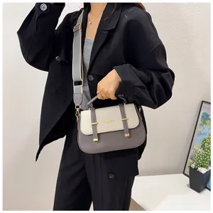 Women vintage contrast color saddle bag stylish wide strap messenger bag detail