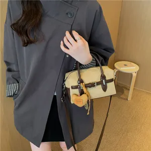 Retro Suede Boston Tas Vrouwen Vintage Contrast Kleur Schoudertas Crossbody Tas Chic