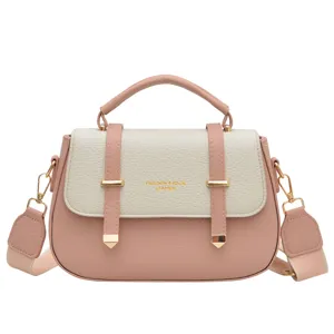 Women stylish two-tone retro saddle bag with top handle and crossbody strap, spacious.