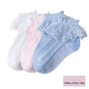 Schattige babysokken met kantvolants, ademende prinses sokken voor peuter meisjes.