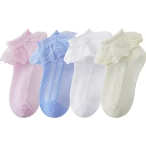 Kinderen ademende kant ruffle sokken schattige prinses korte sokken vier paar sets