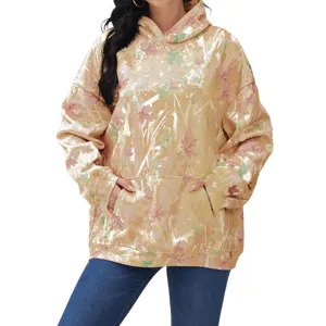 Metallic Gold Ahornblatt Camo Kapuzenpullover für Damen und Herren, modischer Langarm Hoodie.