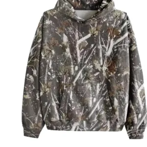 Unisex Kapuzenpullover Tarnmuster Fronttasche Wald Blatt Print casual streetwear top