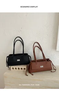Chique vrouwen gewatteerde schoudertas vintage pu leer baguette tas dagelijkse stijl
