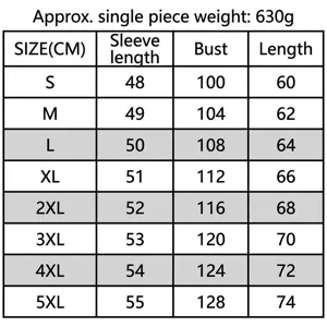 Detailed size chart for women's cardigan sweater with bust, sleeve and length measurements.