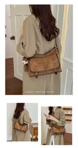 Retro maillard grote capaciteit suède messenger tas voor vrouwen, chique schouder crossbody tas.
