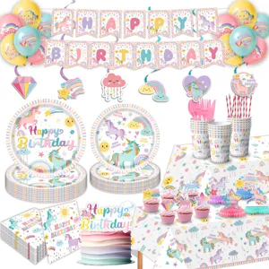 Set festa compleanno unicorno arcobaleno con piatti bicchieri tovaglioli tovaglia striscione