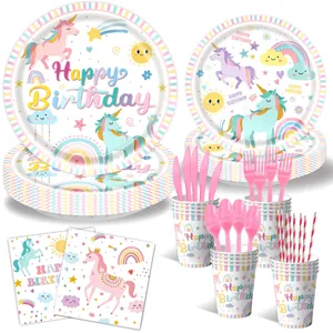 Set di stoviglie per feste di compleanno unicorno arcobaleno piatti bicchieri
