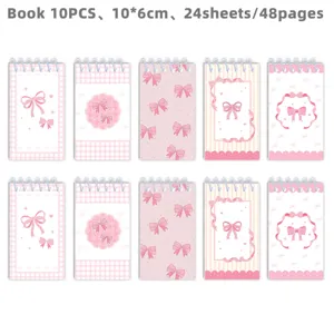 Pink bow spiral notebook set 10pcs portable cute journal pocket notepad for students 10x6cm