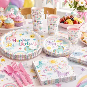 Set stoviglie per festa di compleanno unicorno arcobaleno piatti bicchieri tovaglioli