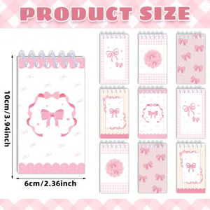 Pink bow spiral mini notebook cute portable journal student memo pad stationery gift.