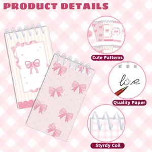 Pink bow spiral notebook ins style cute student notepad portable pocket journal diary