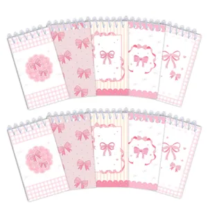 Cute pink bow spiral notebook aesthetic portable mini notepad for students daily journaling