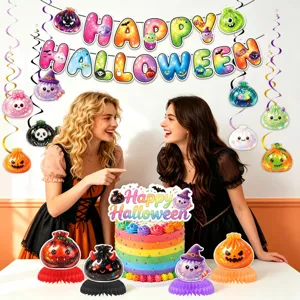 Set di decorazioni per feste di Halloween con bandiera, spirali e centrotavola.