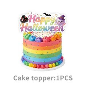 Colorato topper per torta di Halloween con simpatici mostri e pozioni per feste