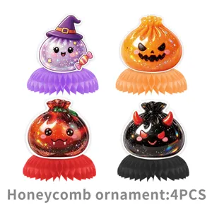 Decorazioni Halloween nido d'ape set 4 pezzi simpatici ornamenti per festa spettrale da tavolo
