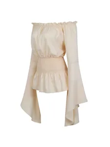 Blouse à manches longues vintage médiévales pour femmes haut élégant de couleur unie