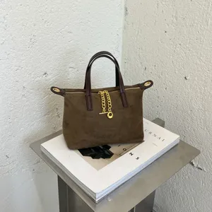 Niche Design Suede Bucket Bag Fashion Crossbody Shoulder Bag Metal Chain Plush Ball Pendant Casual Commuter Handbag For Women