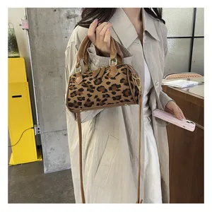 Bolso de mano Boston estilo coreano con estampado de leopardo bolso bandolera casual