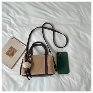 Retro suede shoulder bag for women autumn winter stylish crossbody tote handbag with charm