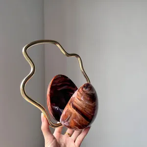 French niche design irregular evening clutch bag with unique gradient eggshell and metal handle.