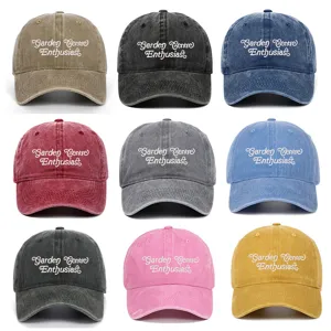 Vintage washed cotton dad hat with Garden Centre Enthusiast embroidery display view