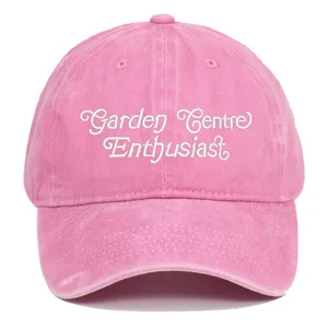 Vintage washed pink baseball cap with white garden enthusiast embroidery casual hat