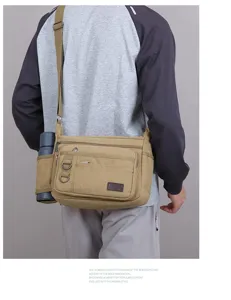 Herren Freizeit Canvas Umhängetasche Mehrschichtige Schultertasche mit Flaschenhalter
