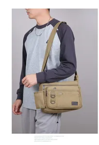 Herren Segeltuch Umhaengetasche Mehrfachtaschen Schultertasche Freizeit Reise Tasche.