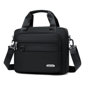 Schwarze Business Umhängetasche für Herren, lässige Reise Handtasche mit mehreren Reißverschlüssen.